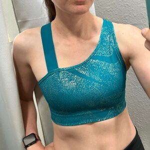 Teal Nike Asymmetrical One-Shoulder Sports Bra